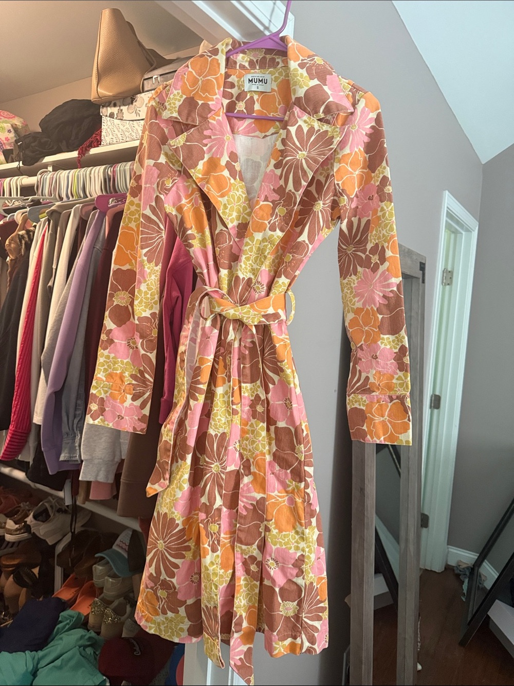 Show Me Your MuMu Pink Orange & Brown Floral Wrap Dress